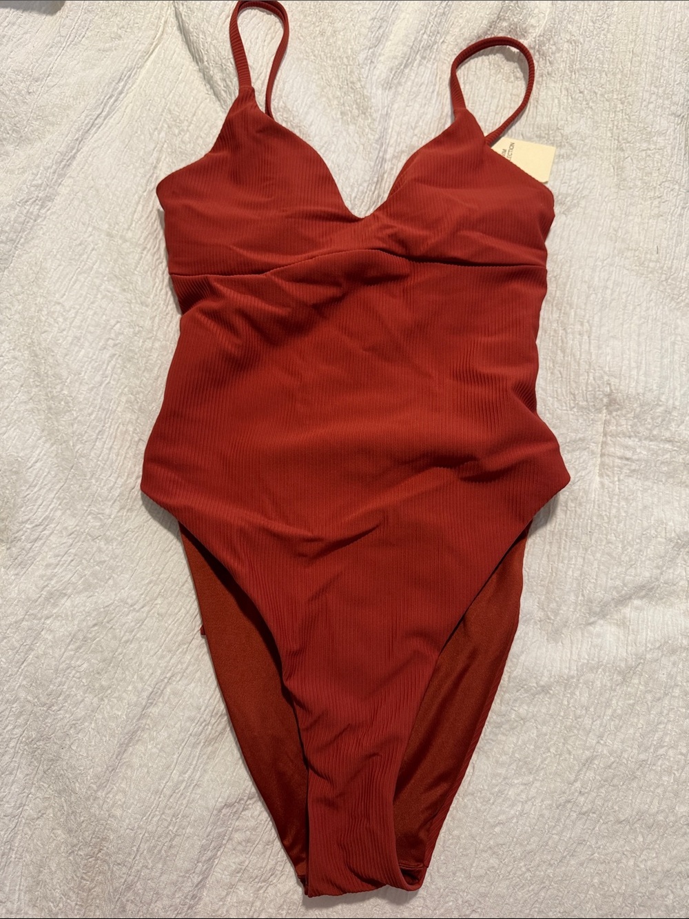 Ribbed One-Piece Swimsuit in Rust